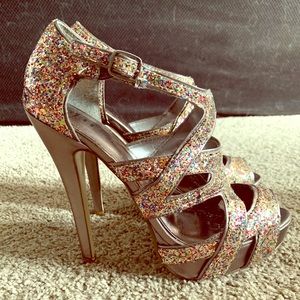 Shi by Journeys - rainbow metallic heels